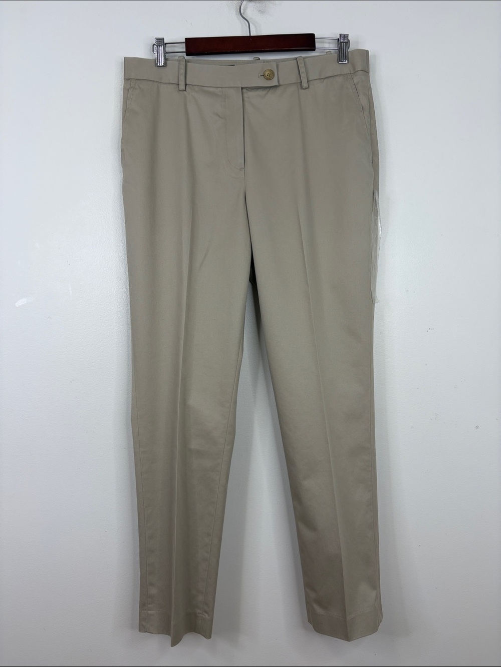 New Brooks Brothers Advantage Chino Pants Womens 12 Beige Stretch Cotton Preppy